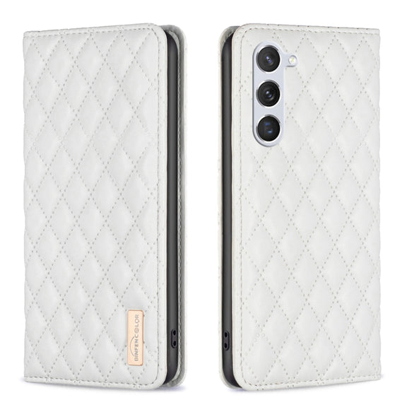 For Samsung Galaxy S25 5G Diamond Lattice Magnetic Leather Flip Phone Case(White)