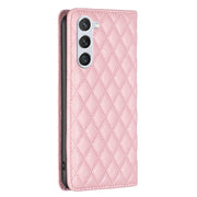 For Samsung Galaxy S25 5G Diamond Lattice Magnetic Leather Flip Phone Case(Pink)