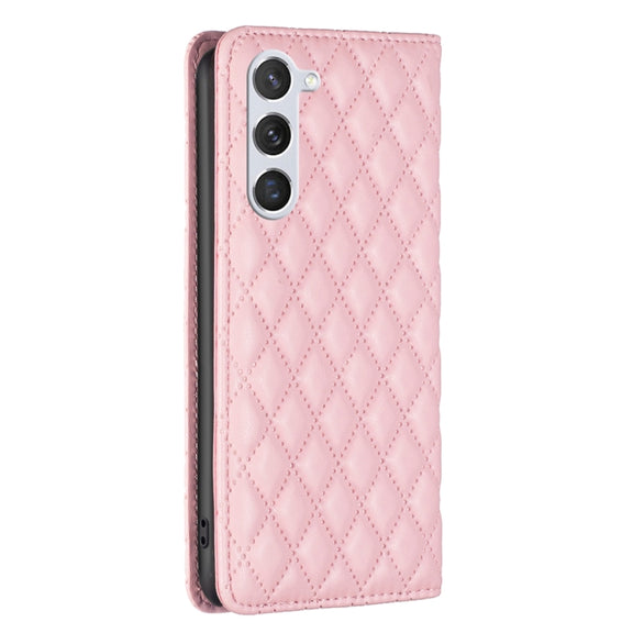 For Samsung Galaxy S25 5G Diamond Lattice Magnetic Leather Flip Phone Case(Pink)