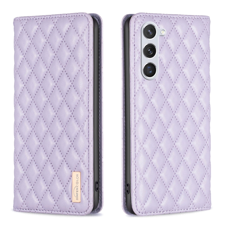 For Samsung Galaxy S25 5G Diamond Lattice Magnetic Leather Flip Phone Case(Purple)