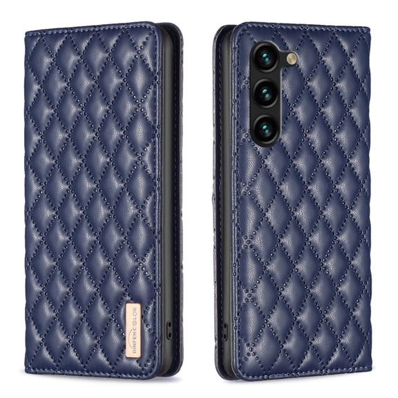 For Samsung Galaxy S25+ 5G Diamond Lattice Magnetic Leather Flip Phone Case(Blue)