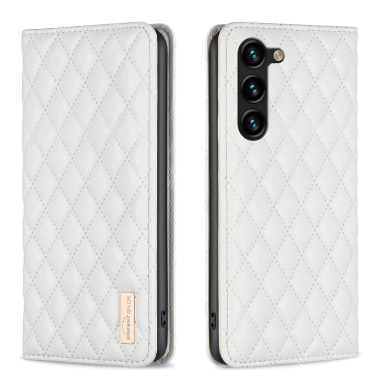 For Samsung Galaxy S25+ 5G Diamond Lattice Magnetic Leather Flip Phone Case(White)
