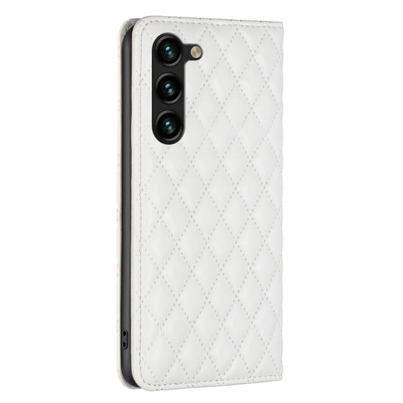For Samsung Galaxy S25+ 5G Diamond Lattice Magnetic Leather Flip Phone Case(White)
