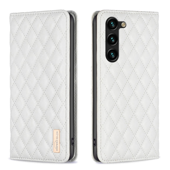 For Samsung Galaxy S25+ 5G Diamond Lattice Magnetic Leather Flip Phone Case(White)
