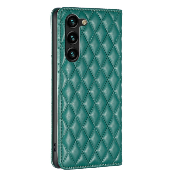 For Samsung Galaxy S25+ 5G Diamond Lattice Magnetic Leather Flip Phone Case(Green)