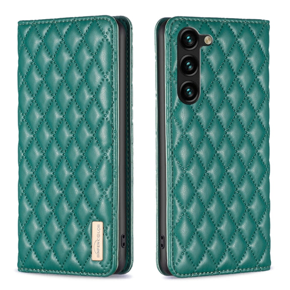 For Samsung Galaxy S25+ 5G Diamond Lattice Magnetic Leather Flip Phone Case(Green)