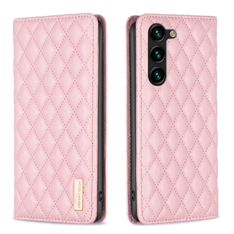 For Samsung Galaxy S25+ 5G Diamond Lattice Magnetic Leather Flip Phone Case(Pink)