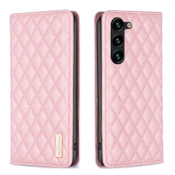 For Samsung Galaxy S25+ 5G Diamond Lattice Magnetic Leather Flip Phone Case(Pink)