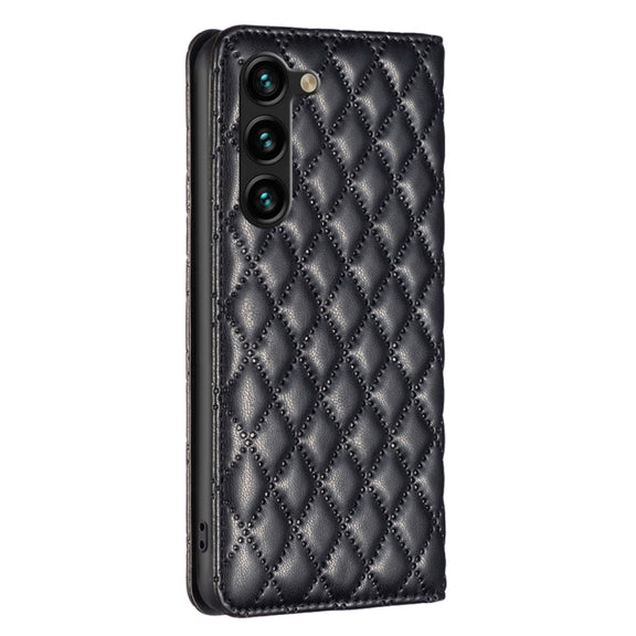 For Samsung Galaxy S25+ 5G Diamond Lattice Magnetic Leather Flip Phone Case(Black)