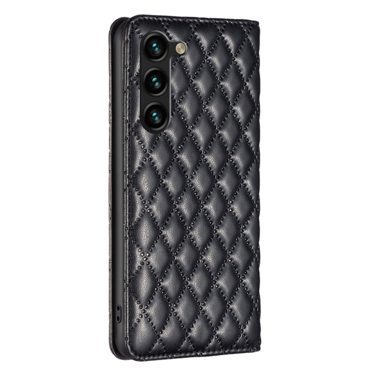 For Samsung Galaxy S25+ 5G Diamond Lattice Magnetic Leather Flip Phone Case(Black)
