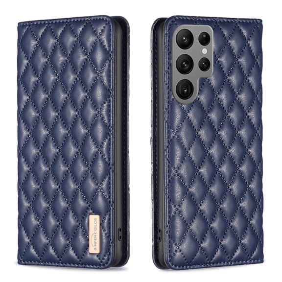 For Samsung Galaxy S25 Ultra 5G Diamond Lattice Magnetic Leather Flip Phone Case(Blue)