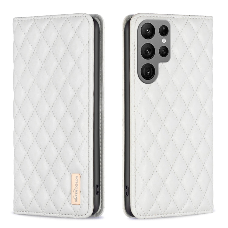 For Samsung Galaxy S25 Ultra 5G Diamond Lattice Magnetic Leather Flip Phone Case(White)