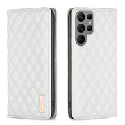 For Samsung Galaxy S25 Ultra 5G Diamond Lattice Magnetic Leather Flip Phone Case(White)