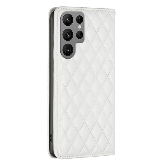 For Samsung Galaxy S25 Ultra 5G Diamond Lattice Magnetic Leather Flip Phone Case(White)