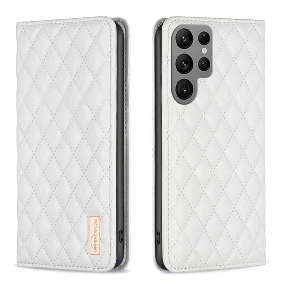 For Samsung Galaxy S25 Ultra 5G Diamond Lattice Magnetic Leather Flip Phone Case(White)