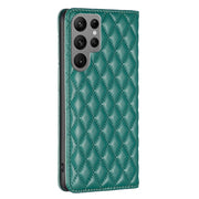 For Samsung Galaxy S25 Ultra 5G Diamond Lattice Magnetic Leather Flip Phone Case(Green)