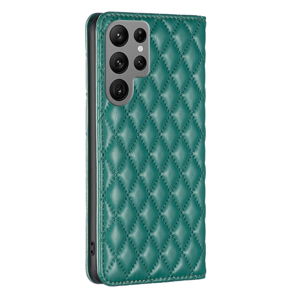 For Samsung Galaxy S25 Ultra 5G Diamond Lattice Magnetic Leather Flip Phone Case(Green)