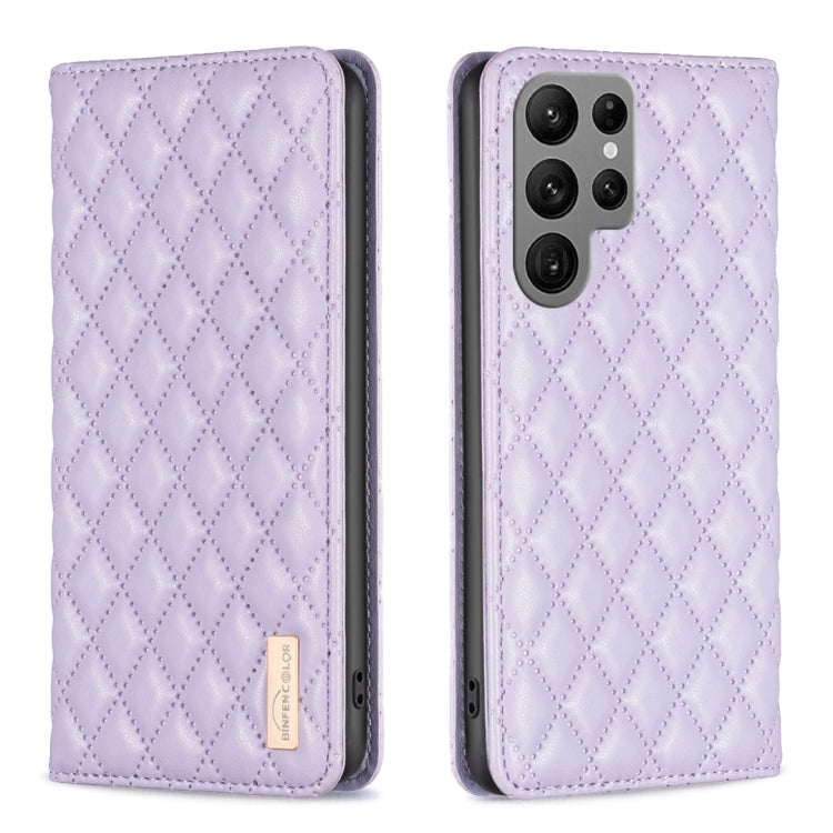 For Samsung Galaxy S25 Ultra 5G Diamond Lattice Magnetic Leather Flip Phone Case(Purple)