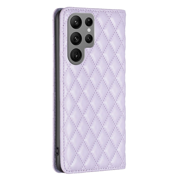For Samsung Galaxy S25 Ultra 5G Diamond Lattice Magnetic Leather Flip Phone Case(Purple)