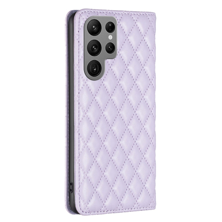 For Samsung Galaxy S25 Ultra 5G Diamond Lattice Magnetic Leather Flip Phone Case(Purple)