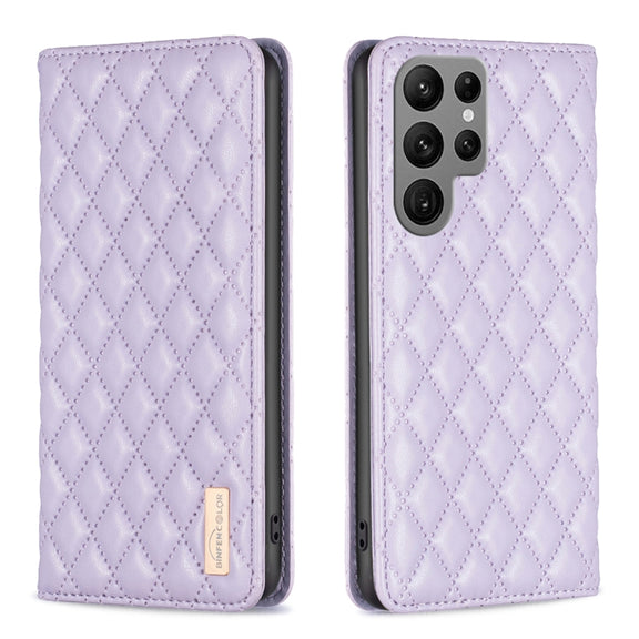 For Samsung Galaxy S25 Ultra 5G Diamond Lattice Magnetic Leather Flip Phone Case(Purple)