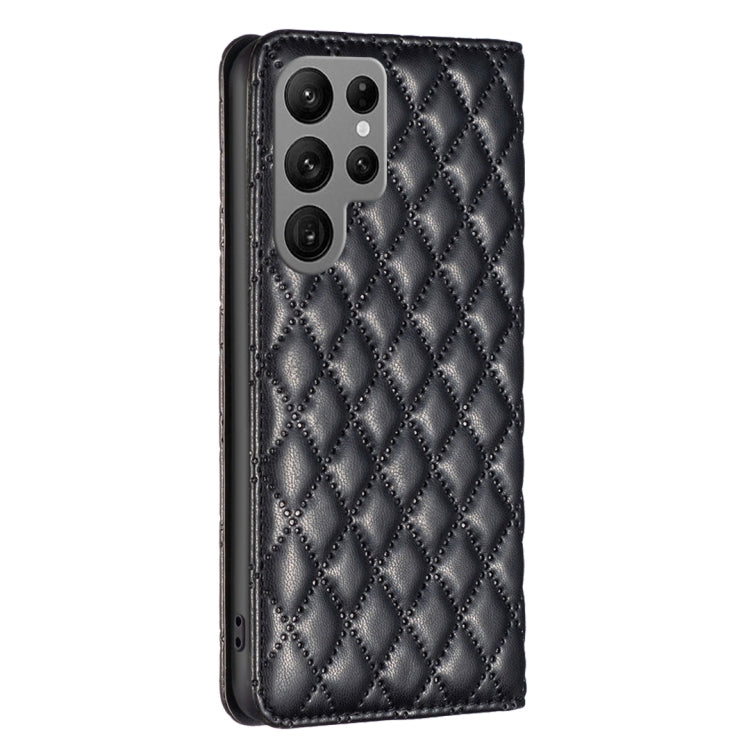 For Samsung Galaxy S25 Ultra 5G Diamond Lattice Magnetic Leather Flip Phone Case(Black)
