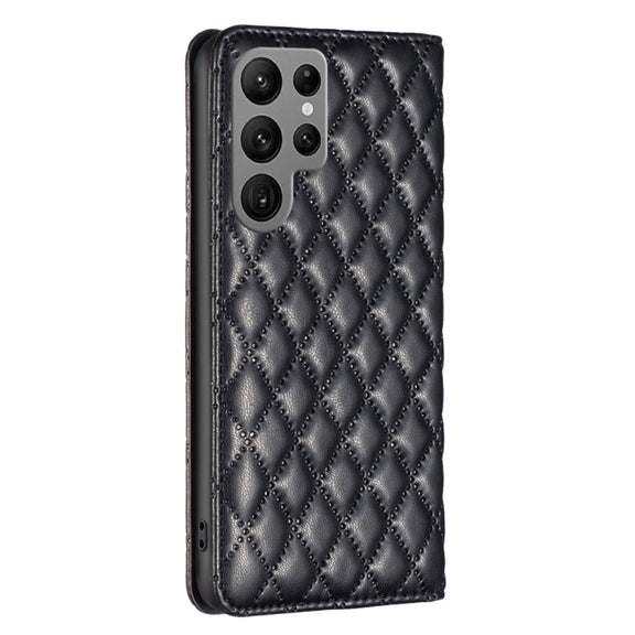 For Samsung Galaxy S25 Ultra 5G Diamond Lattice Magnetic Leather Flip Phone Case(Black)