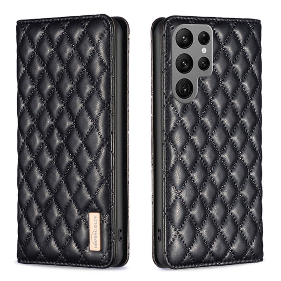 For Samsung Galaxy S25 Ultra 5G Diamond Lattice Magnetic Leather Flip Phone Case(Black)