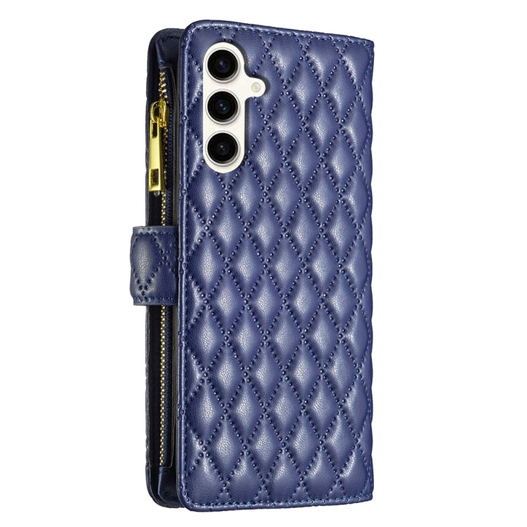 For Samsung Galaxy S24 FE 5G Diamond Lattice Zipper Wallet Leather Flip Phone Case(Blue)