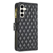 For Samsung Galaxy S24 FE 5G Diamond Lattice Zipper Wallet Leather Flip Phone Case(Black)