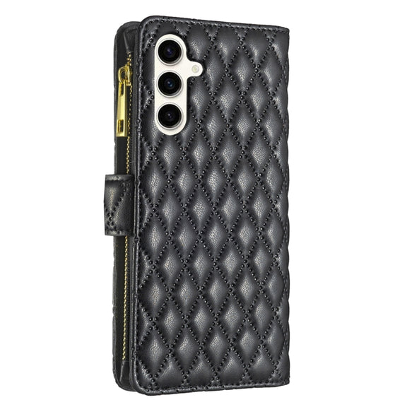 For Samsung Galaxy S24 FE 5G Diamond Lattice Zipper Wallet Leather Flip Phone Case(Black)