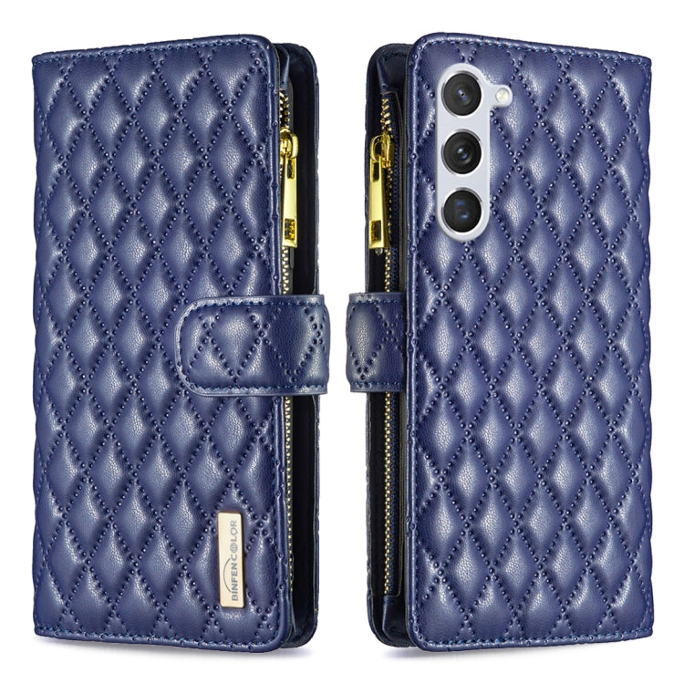 For Samsung Galaxy S25 5G Diamond Lattice Zipper Wallet Leather Flip Phone Case(Blue)