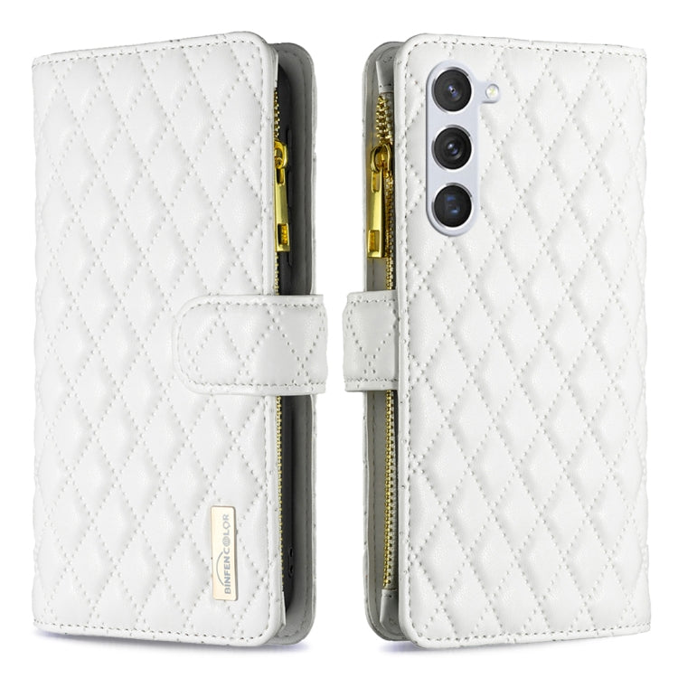 For Samsung Galaxy S25 5G Diamond Lattice Zipper Wallet Leather Flip Phone Case(White)