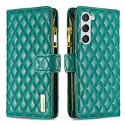For Samsung Galaxy S25 5G Diamond Lattice Zipper Wallet Leather Flip Phone Case(Green)
