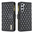 For Samsung Galaxy S25 5G Diamond Lattice Zipper Wallet Leather Flip Phone Case(Black) - Galaxy S25 5G Cases by PMC TechLife | Online Shopping South Africa | PMC TechLife | Buy Now Pay Later Mobicred