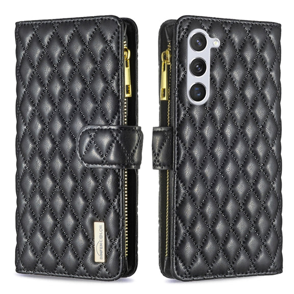 For Samsung Galaxy S25 5G Diamond Lattice Zipper Wallet Leather Flip Phone Case(Black)