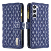 For Samsung Galaxy S25+ 5G Diamond Lattice Zipper Wallet Leather Flip Phone Case(Blue)