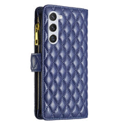 For Samsung Galaxy S25+ 5G Diamond Lattice Zipper Wallet Leather Flip Phone Case(Blue)