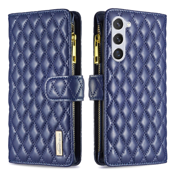 For Samsung Galaxy S25+ 5G Diamond Lattice Zipper Wallet Leather Flip Phone Case(Blue)