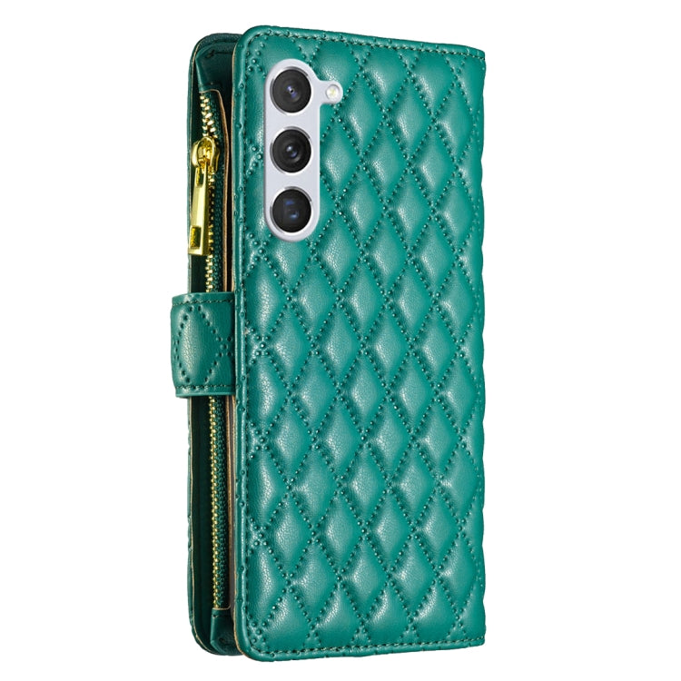 For Samsung Galaxy S25+ 5G Diamond Lattice Zipper Wallet Leather Flip Phone Case(Green)