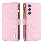 For Samsung Galaxy S25+ 5G Diamond Lattice Zipper Wallet Leather Flip Phone Case(Pink)