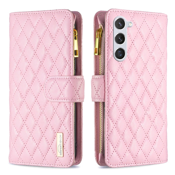 For Samsung Galaxy S25+ 5G Diamond Lattice Zipper Wallet Leather Flip Phone Case(Pink)