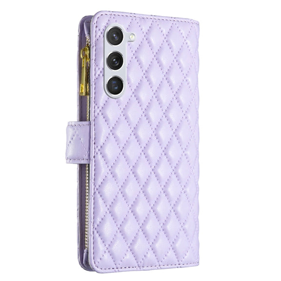 For Samsung Galaxy S25+ 5G Diamond Lattice Zipper Wallet Leather Flip Phone Case(Purple)