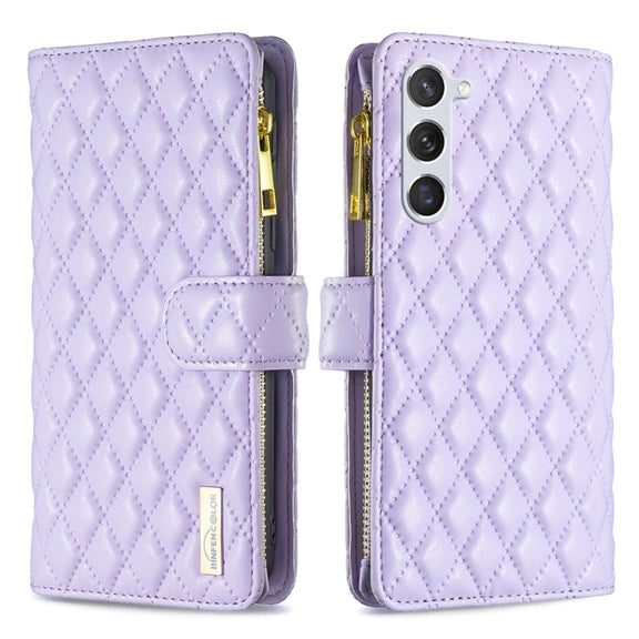 For Samsung Galaxy S25+ 5G Diamond Lattice Zipper Wallet Leather Flip Phone Case(Purple)
