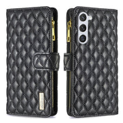 For Samsung Galaxy S25+ 5G Diamond Lattice Zipper Wallet Leather Flip Phone Case(Black)