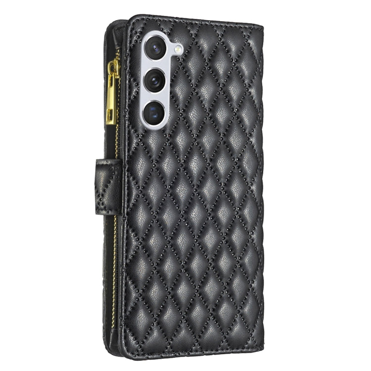 For Samsung Galaxy S25+ 5G Diamond Lattice Zipper Wallet Leather Flip Phone Case(Black)