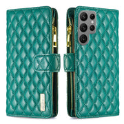 For Samsung Galaxy S25 Ultra 5G Diamond Lattice Zipper Wallet Leather Flip Phone Case(Green)