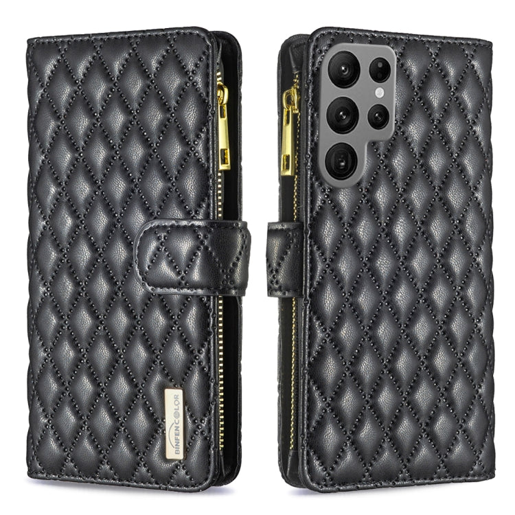For Samsung Galaxy S25 Ultra 5G Diamond Lattice Zipper Wallet Leather Flip Phone Case(Black)