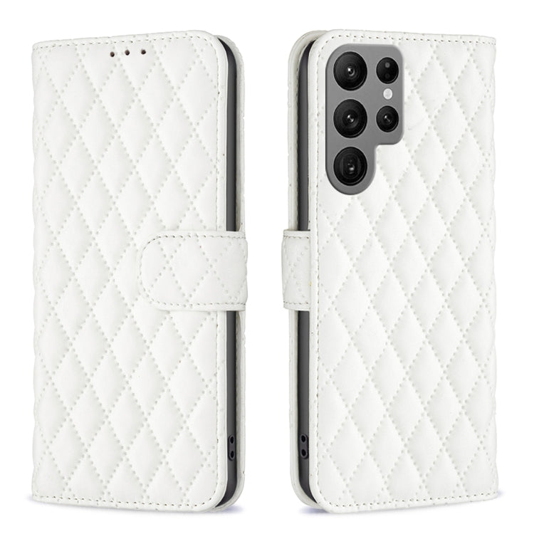 For Samsung Galaxy S25 Ultra 5G Diamond Lattice Wallet Flip Leather Phone Case(White)