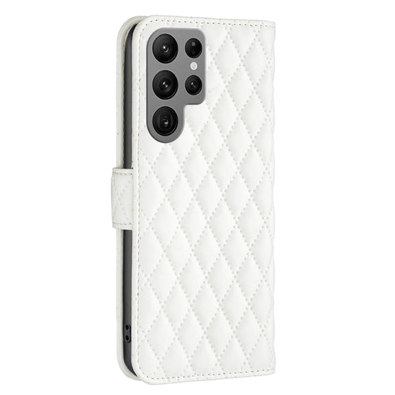 For Samsung Galaxy S25 Ultra 5G Diamond Lattice Wallet Flip Leather Phone Case(White)